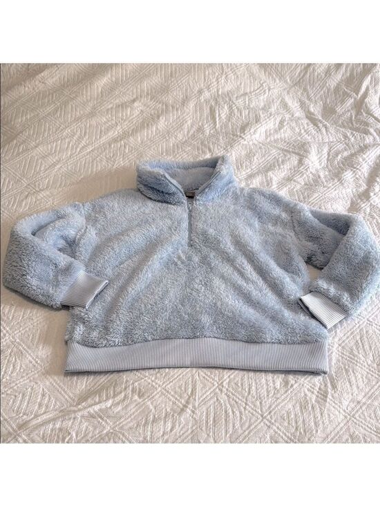 Joe Fresh Sweaters - Joe Fresh Light Blue Oversized Teddy Quarter Zip Sweater Size Medium